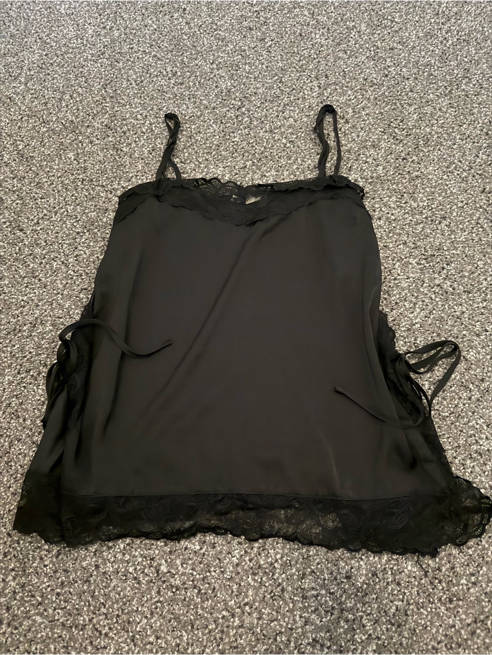 Buckle Black Lace Trim Satin Cami Tank Top